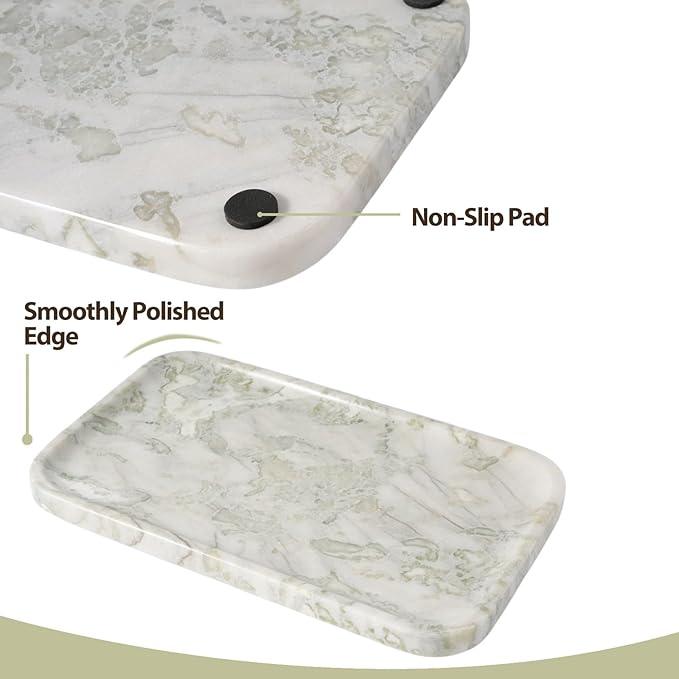 Karibiber Marble Vanity Tray, Large Stone Bathroom Tray for Countertop, 14'' African Gem Genuine Marble Decorative Tray for Dresser, Green Kitchen Trays for Counter,Perfume Storage, Non-Resin/Ceramic - ModernBath