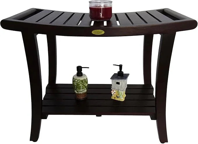DecoTeak Harmony 30 Inch Extended Height Brown Waterproof Teak Wood Shower Bench | Provides Safety, Storage, and Organization for Bathroom Accessories - ModernBath