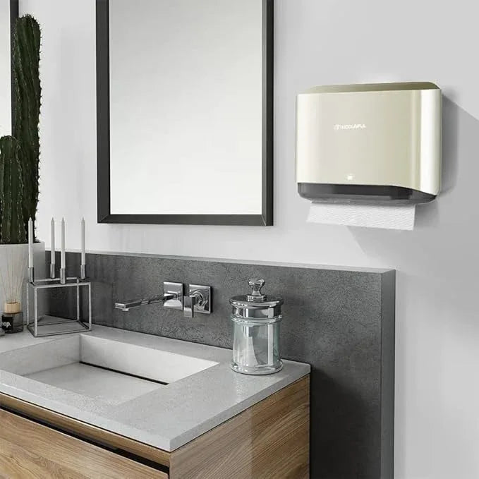 C-Fold Paper Towel Dispenser for Bathroom: Compact 200 Sheets Large Capacity for Multifold Hand Towel, No-Hole Installation Adhesive Paper Towel Holder Wall Mount - Gold - ModernBath