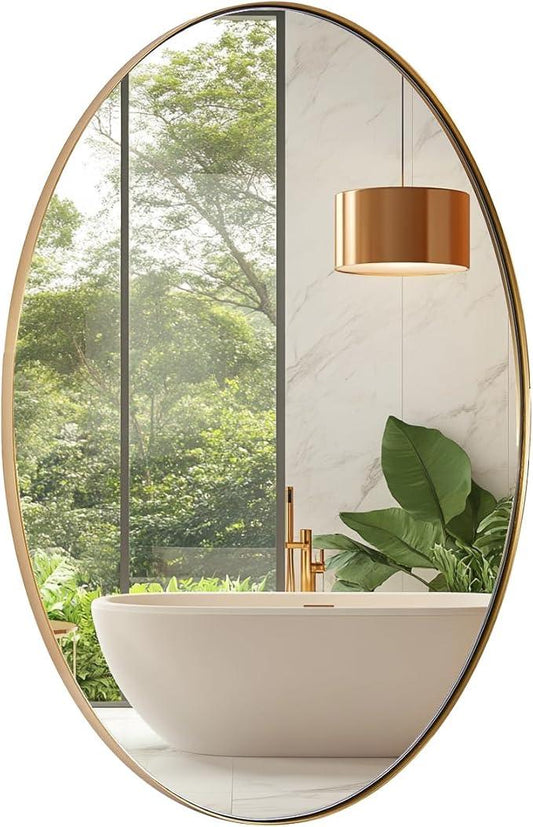 ANDY STAR Gold Oval Mirrors for Bathroom, 20x28 Inch Brushed Gold Stainless Steel Metal Framed Oval Wall Mirror, Modern Vanity Mirror Wall Mount Horizontal or Vertical - ModernBath