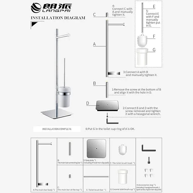 Freestanding Toilet Brush and Paper Holder Set Superior Hotel Luxury Style Join Roll Paper and Toilet Brush Non-Skid Sturdy Floor Stand Brass Chrome with White Ceramic Cup - ModernBath