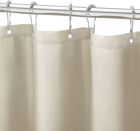 Gibelle Beige Fabric Shower Curtain or Liner, 72x72 Waterproof Shower Curtain Liner for Bathroom with Metal Grommets and 12 Plastic Hooks, Soft Cloth & Hotel Quality, Machine Washable - ModernBath