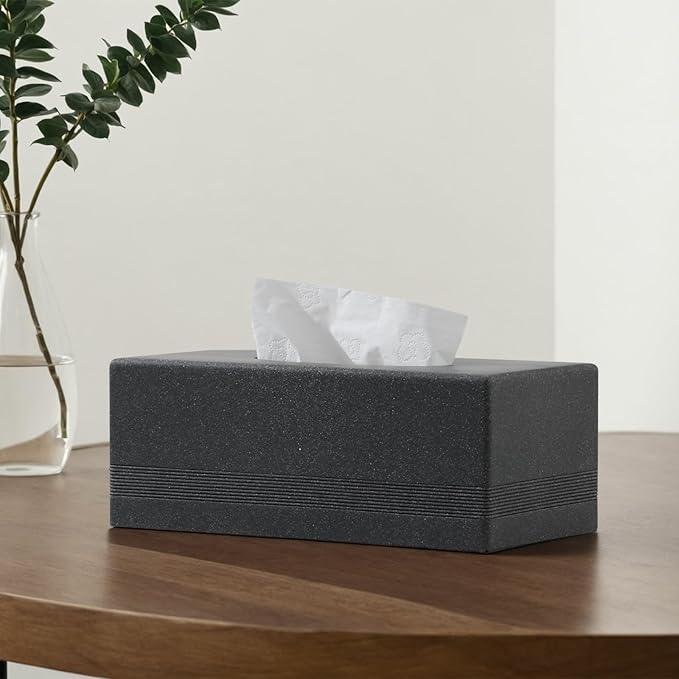 Haocoott Tissue Box Cover Rectangle, Resin Facial Tissues Holder Covers RectangularToilet Paper Holder Case Dispenser Home Decorative for Bathroom Kitchen Bedroom Living Room Office (Black) - ModernBath