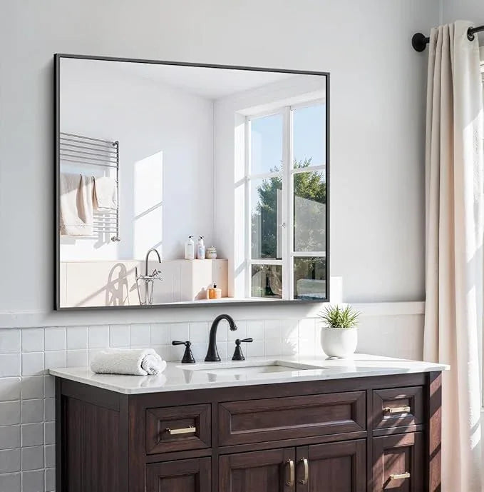 KOCUUY Bathroom Mirror 36"x40", Black Bathroom Mirrors for Over Sink, Shatterpoof Large Vanity Mirror, Metal Framed Black Wall Mirror for Bedroom Living Room and Entryway (Horizontal/Vertical) - ModernBath