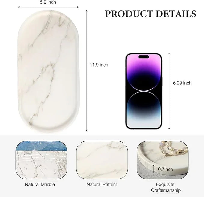 Koville White Marble Tray with Gold Pattern for Bathroom Counter, Stone Trays for Home Decor Marble Vanity Tray, Stone Storage Trays for Perfume, Jewelry, Decorative Tray for Dresser Organizer - ModernBath