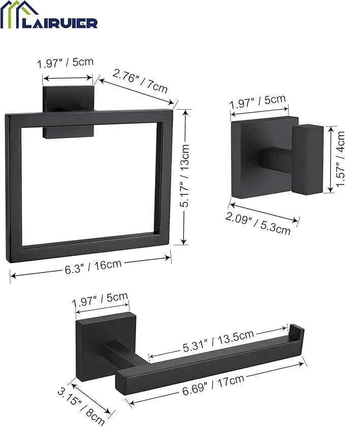 Matte Black Bathroom Hardware Set 4 Pieces, Toilet Paper Holder Set SUS304 Stainless Steel Bath Hand Towel Ring Set for Bathroom Hardware Accessories Set Wall Mounted - ModernBath