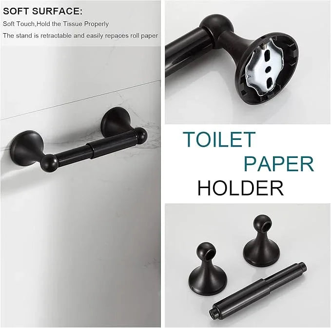 BGL Bathroom Hardware Set, Oil-Rubbed Bronze Adjustable Expandable Towel Bar 4-Piece ORB Bathroom Accessory Set Wall Mounted Robe Hook Toilet Paper Holder Towel Ring Towel Bar - ModernBath