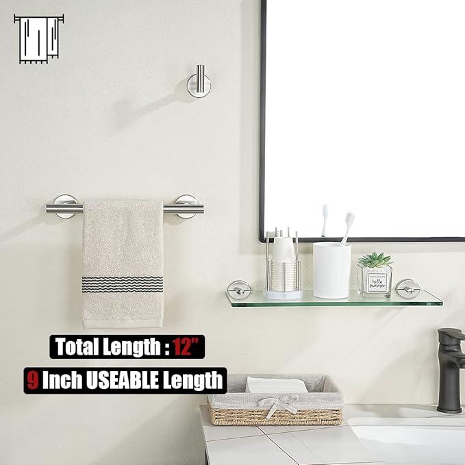 JQK Hand Towel Bar, 12 Inch 304 Stainless Steel Thicken 0.8mm Towel Rack, Bathroom Towel Holder Brushed Finished Wall Mount, Useable Length 9 Inch TB110L9-BN - ModernBath