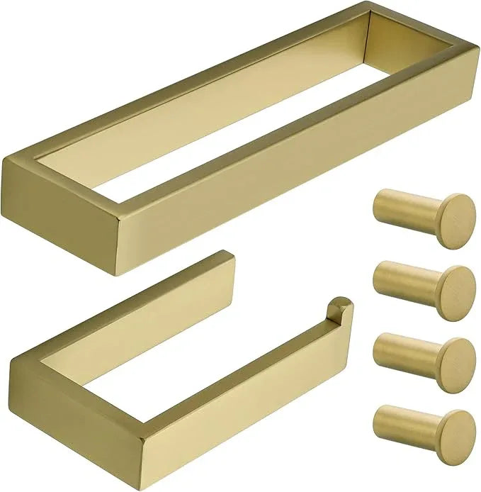 SAYAYO 6-Piece Bathroom Hardware Set Gold, Includes 10 Inch Towel Bar, Toilet Paper Holder & 4Pcs Coat Hooks Wall Mount, Towel Racks for Bathroom Accessories Set SUS304 Stainless Steel - ModernBath