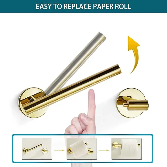 Gold Toilet Paper Holder - Metal Bathroom Flexible Pivoting Tissue Handle on Wall Mounted, SUS 304 Stainless Steel Adjustable TP Large Mega Roll Holder Classic Matte - ModernBath