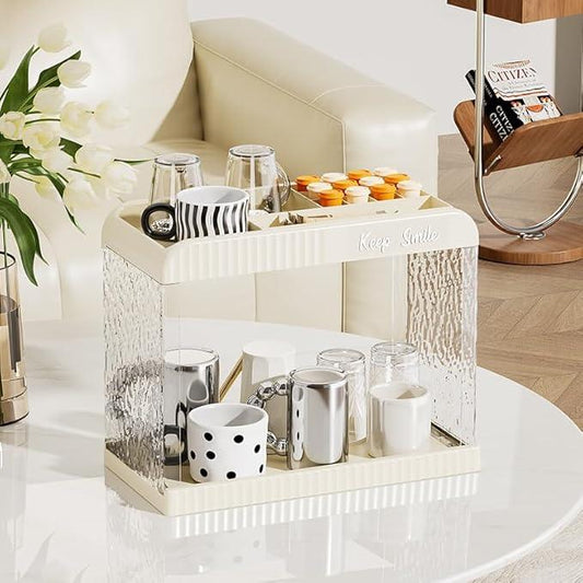 Bathroom Countertop Organizer, 2 Tier Makeup Storage Counter Shelf, Perfume Stand Vanity Holder Skincare Cosmetic Lipstick Dresser Office Tray for Bedroom Living Room Dressing Table, Acrylic - ModernBath