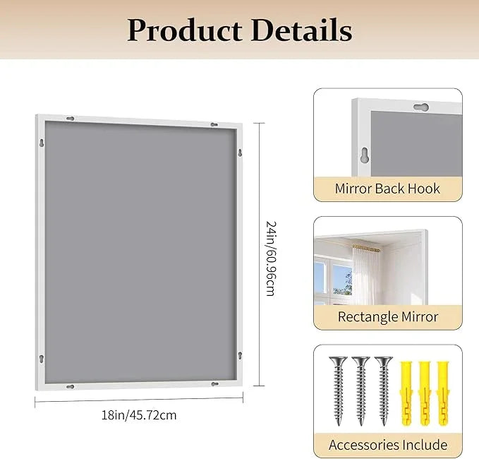 COFENY Silver Bathroom Mirror for Wall, 18x24 Inch Rectangle Mirror with Metal Frame, Modern Vanity Mirrors for Bathroom Living Room, Entryway Hangs Horizontal or Vertical - ModernBath