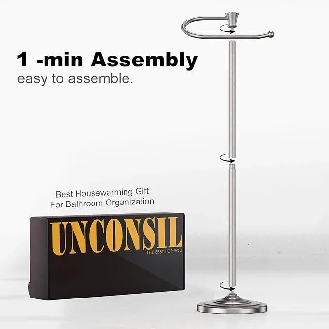 Toilet Paper Holder Free Standing, 25” H Stainless Steel Nickel Toilet Paper Stand, Weighted Base Floor Tissue Roll Holder for Bathroom,Toilet Roll Stand - ModernBath
