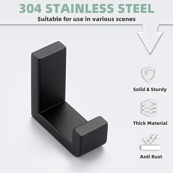 APLusee Robe Towel Hook, SUS 304 Stainless Steel Modern L Shape Practical Coat Hook, Utility Shower Towel Hanger for Bathroom Kitchen Home Storage (Matte Black) - ModernBath