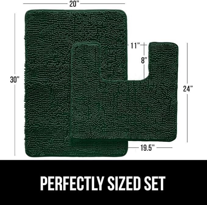 GORILLA GRIP Bathroom Rug Sets, Soft Chenille 2 Piece Area Rugs Set, Toilet Base Mat and 30x20 Carpet, Absorbent Microfiber Washable Mats Dry Quickly, Home Décor and Bath Room Accessories, Hunter - ModernBath