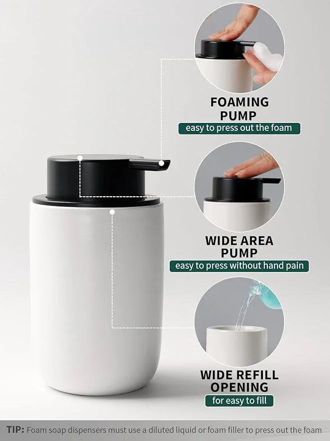 Bosilunlife Soap Dispenser and Toothbrush Holder Set - 11Oz Foam Soap Dispenser Pump Ceramic Bathroom Counter Soap Toothbrush Holder Set White Bathroom Accessories Set - ModernBath