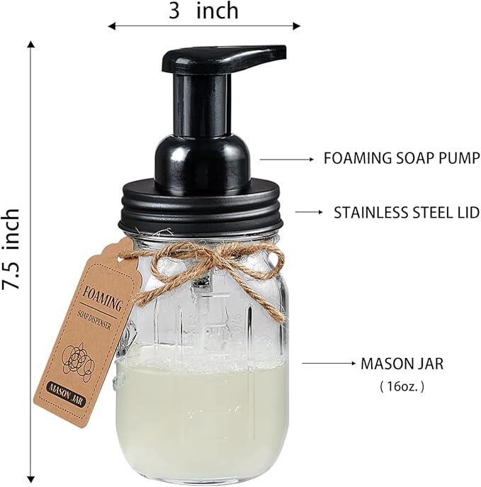 Amolliar Mason Jar Bathroom Accessories Set(4 Pack) - Foaming Soap Dispenser&Qtip Holder Set&Toothbrush Holder-Rustic Farmhouse Decor Bathroom Organizer Apothecary Jar Country Countertop (Black) - ModernBath