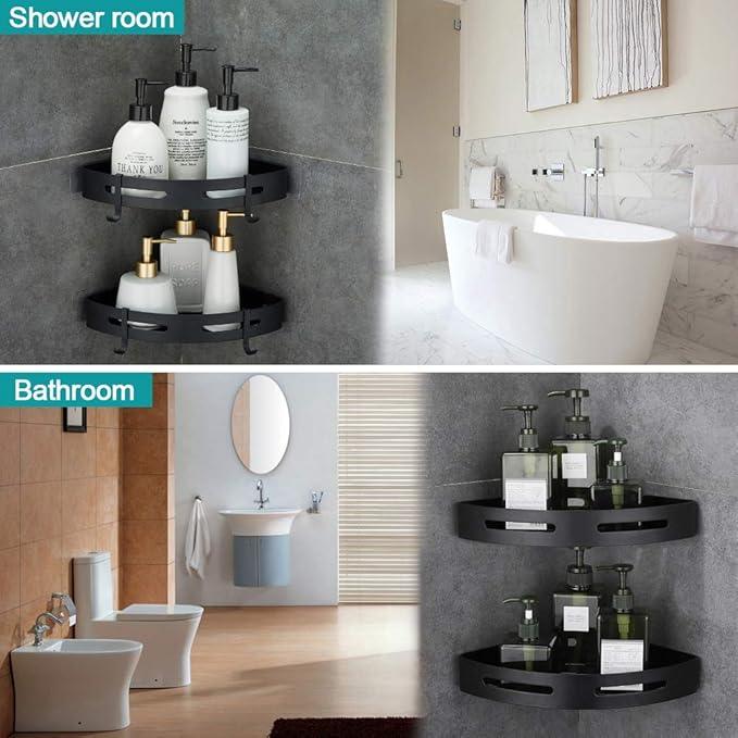 Hoomtaook Adhesive Corner Shelf Bathroom Shower Caddy Organizer for Kitchen Toilet No Drilling 2-Tier Bathroom Corner Shelves Shower Caddies - ModernBath