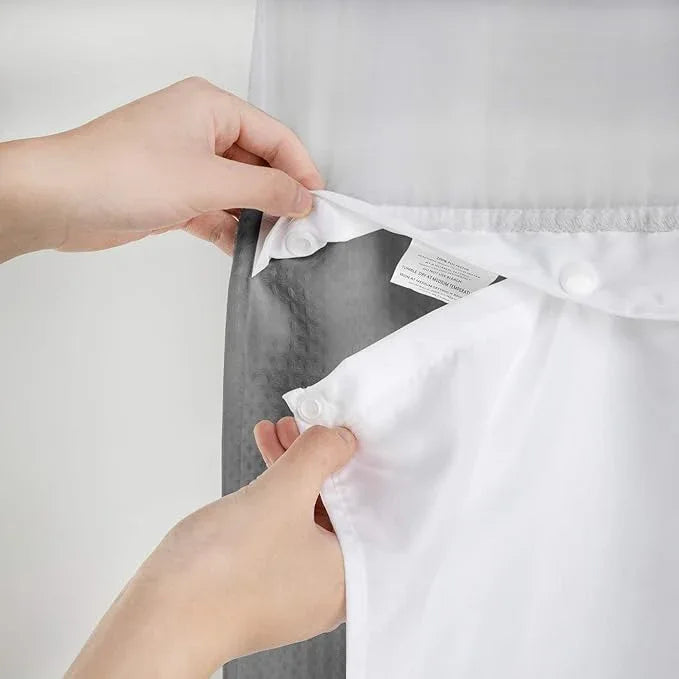 River Dream Heavyweight No Hooks Required Dotted Waffle Weave Shower Curtain with Snap in Liner - 71W x 80H,Hotel Grade,Spa Like Bath Curtain,Gray - ModernBath