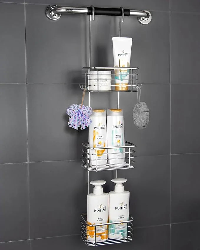 YQH 3-Tier Hanging Shower Rack - Door Organizer with 2 Hooks for Razor, Shower Balls and More (3 Tiers) - ModernBath