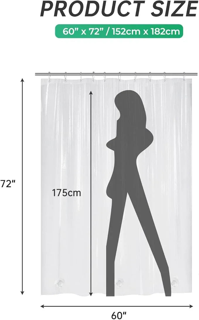 AmazerBath Plastic Shower Curtain, 60 x 72 Inches PEVA Heavy Duty Clear Shower Curtain, Waterproof Heavy Weight Thick Bathroom Curtain with 3 Big Clear Weighted Stones and 10 Rustproof Grommet Holes - ModernBath