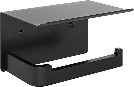 Toilet Paper Holder with Phone Shelf, Matte Black Toilet Paper Holder Wall Mount, Rustproof Stainless Steel Bathroom Storage - ModernBath