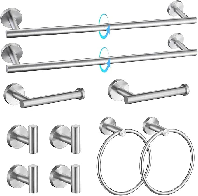 TQKAG Brushed Nickel Bathroom Hardware Accessories Set - 10-Piece Premium SUS304 Stainless Steel Towel Bar Holder Set with 23.6 Inch Round Towel Racks for Wall Mounted Bathroom - ModernBath