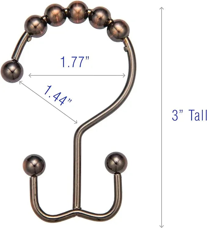 2lbDepot Shower Curtain Rings Hooks - Bronze Finish - Premium 18/8 Stainless Steel - Oil Rubbed Double Hooks with Easy Glide Rollers Rust Resistant - Six Finishes Available - Set of 12 for Shower Rod - ModernBath
