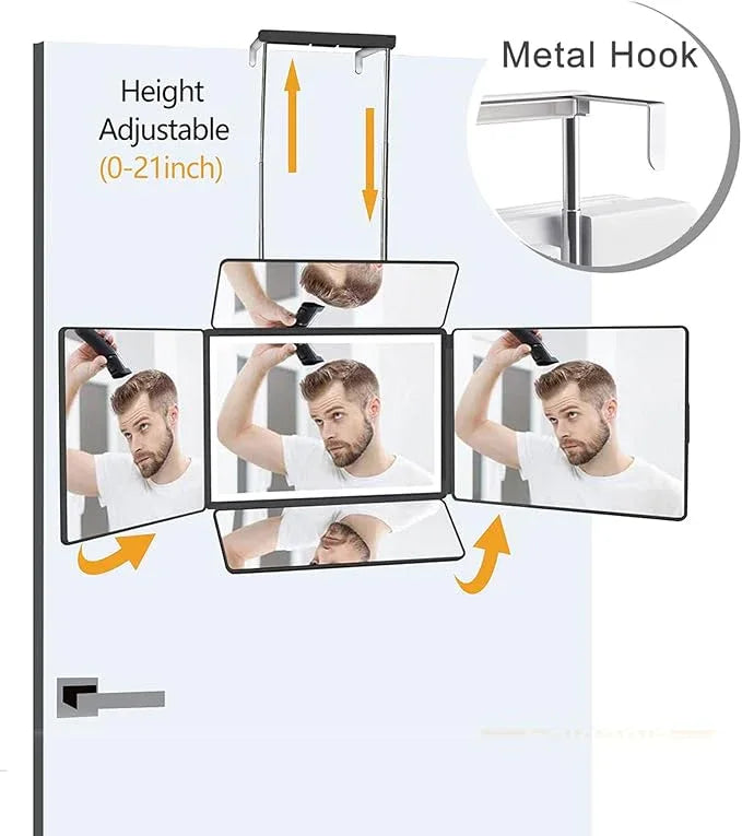 5 Way Mirror for Self Hair Cutting & Shaving, 360 Makeup Mirror with Height Adjustment for Braiding & Styling (Black) - ModernBath