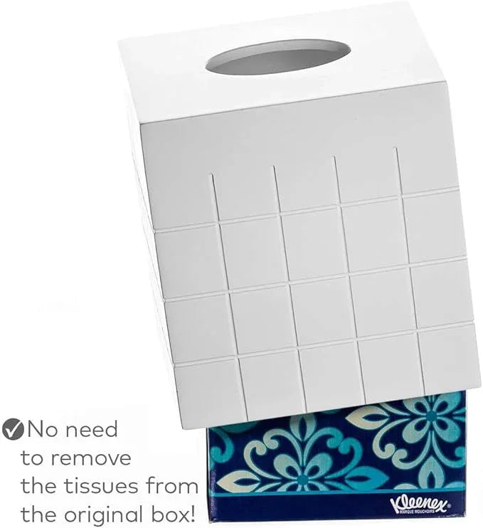 Creative Scents Polar White Tissue Box Cover Square – Decorative Tissue Holder for Bathroom, Tissue Box Holder with Wide Opening - White Bathroom Accessories - ModernBath