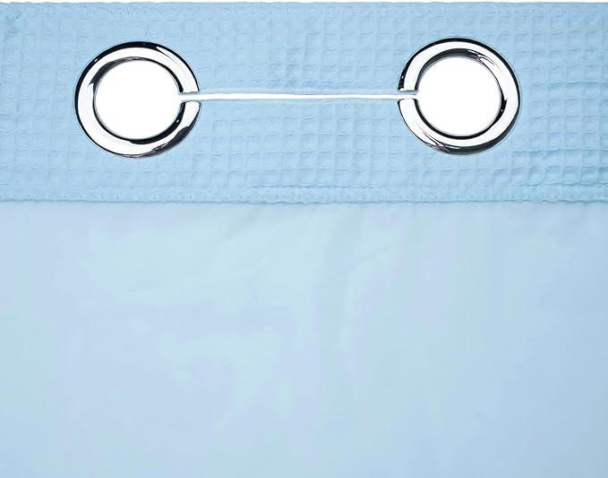 River Dream Sky Blue Fabric Shower Curtain Set, Cotton Blend, Waffle Weave, with Snap in Replacement Liner，71 x 86 inches - ModernBath
