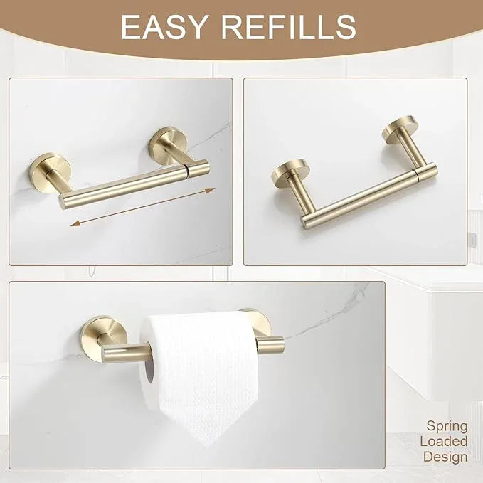 BGL Toilet Paper Holder Brushed Gold Wall Mount, Bathroom Toilet Paper Holder Brushed Nickel SUS 304 Stainless Steel, Double Post Pivoting Toilet Paper Roll Holder for Bathroom RV - ModernBath