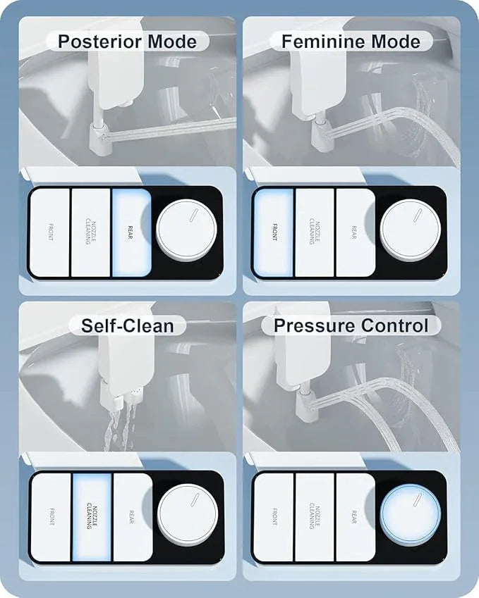 Hinmood Ultra-Slim Bidet Attachment for Toilet Dual Nozzles Feminine & Rear Wash Bidet Toilet Seat Attachment Non Electric Self Cleaning Adjustable Water Pressure, Rear Wash (KB002) - ModernBath