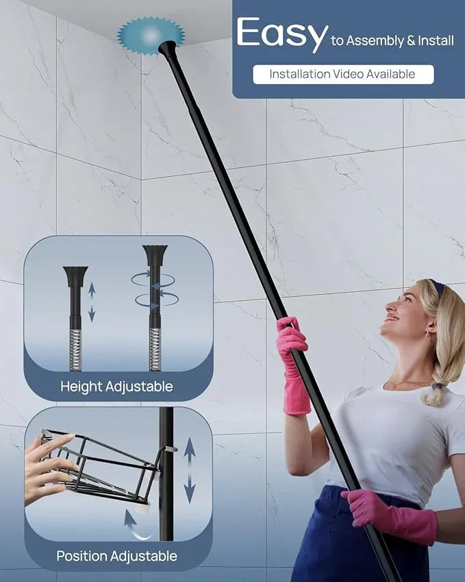 SEIRIONE Corner Shower Caddy Tension Pole, 4-Tier Rust-Free Shower Organizer Corner, Adjustable Shelf for Bathroom Storage, Easy-Install Standing Rack, 34 to 116Inch, Black - ModernBath