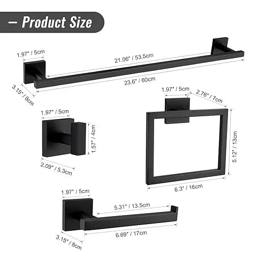 YACVCL Black Towel Bar Set 5-Piece Bathroom Hardware Accessories Set,SUS304 Stainless Steel Towel Rack Set,23.6 Inch Towel Bar,Toilet Paper Holder,Towel Ring and Towel Hooks,Wall Mounted - ModernBath