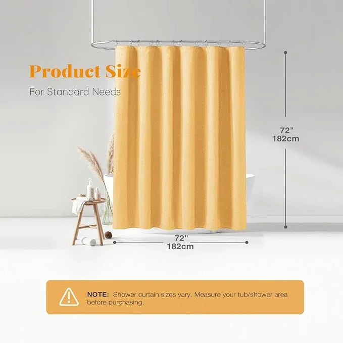 BTTN Gold Fabric Shower Curtain - Linen Textured Weighted Cloth Shower Curtain Set with 12 Plastic Hook, Machine Washable, Modern Hotel Spa Luxury, Decorative Neutral Bath Curtains for Bathroom, 72x72 - ModernBath