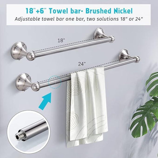 4 Piece Bathroom Accessory Set(Adjustable Towel Bar, Towel Ring, Toilet Paper Holder,Towel Hook), Wall Mounted Bathroom Hardware Accessories Set,Brushed Nickel - ModernBath