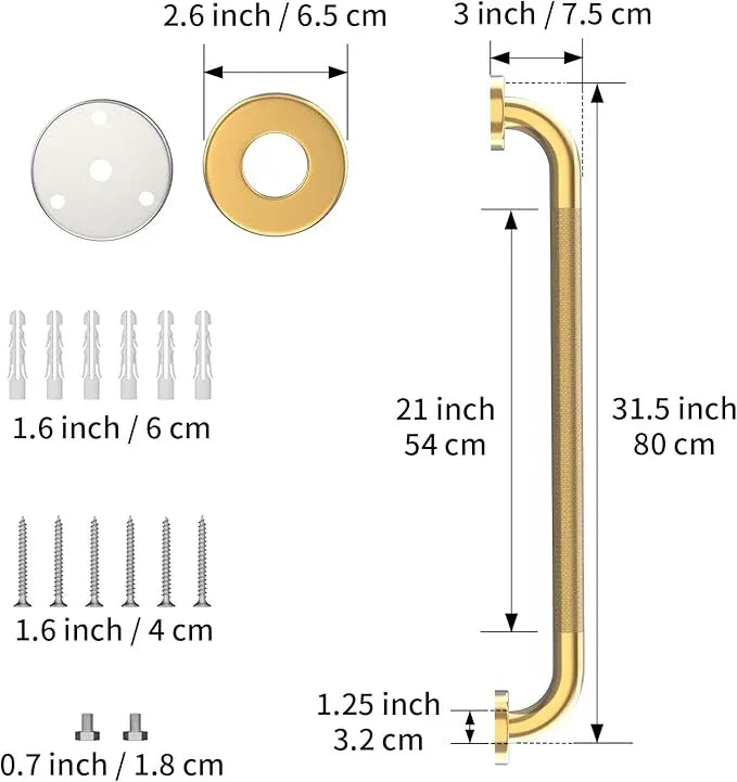 32 Inch Anti Slip Shower Grab Gold, Munzong Bathroom Grab Bar, Knurled Bathroom Balance Bar,Safety Hand Rail Support Handicap Elderly Injury Senior Assist Bath Handle - ModernBath