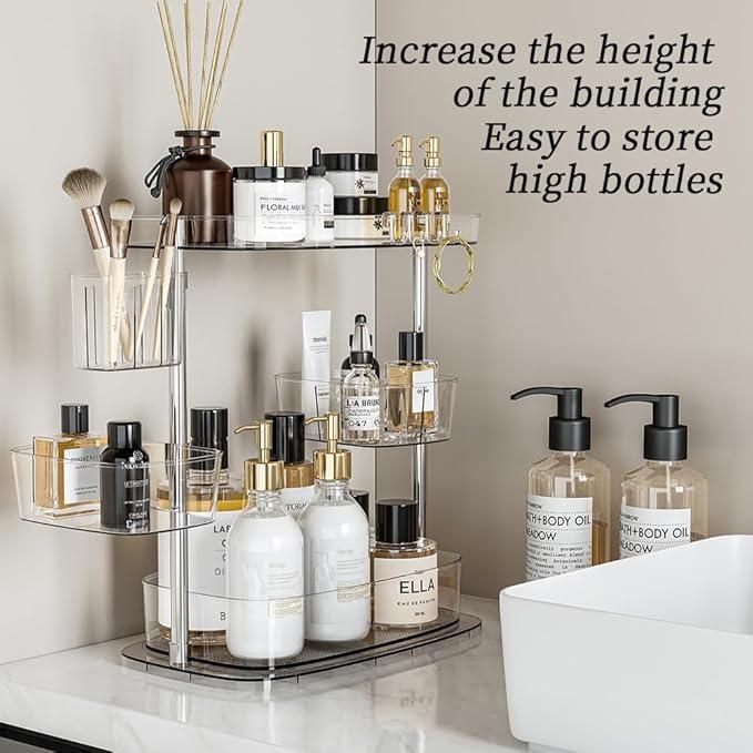 ACRYDECOR Clear Acrylic Makeup Organizer, Multi-Tier Cosmetic Storage Rack with Side Containers, Large Capacity Skincare Holder for Bathroom Counter, Vanity & Desk - ModernBath