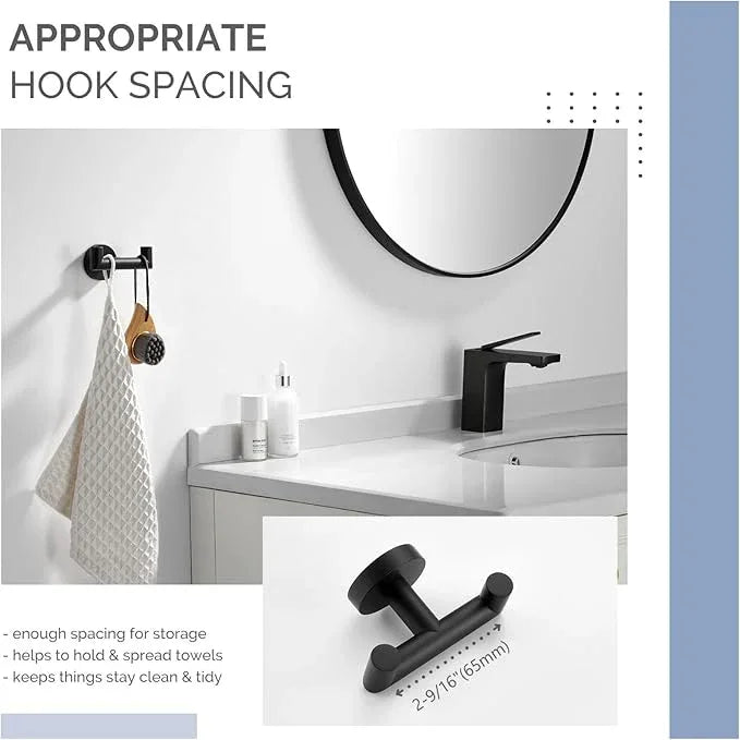 Angle Simple Double Towel Hook, Stainless Steel Bathroom Hand Towel Holder, Coat Hook for Wall, Matte Black - ModernBath