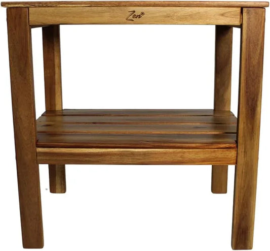 Zen 18" Acacia, Wooden Shower Bench with Shelf, Shower Stool, Footrest, and Seat for Bathroom or Spa - ModernBath