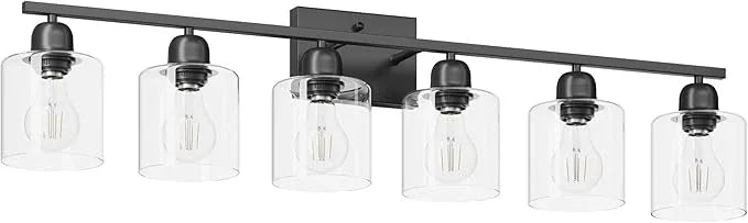 Bath Vanity Lights For Mirror, Restroom Lights Fixtures With Milky White Frosted Glass Shades,Bathroom Over Sink Light Fixtures, Bathroom Light Fixtures Over Mirror (Black with clear glass, 6-Light) - ModernBath