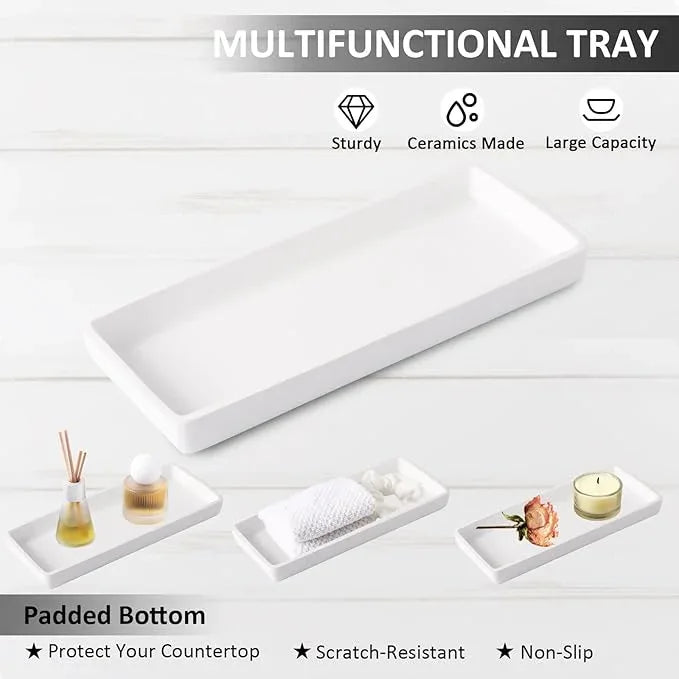 Resin 6 Pcs White Bathroom Set Complete with Toothbrush Holder, Lotion Soap Dispenser, 2 Qtip Holder Dispensers,Vanity Tray,Bathroom Tumbler - Countertop Vanity Organizer - Bathroom Accessories Set - ModernBath