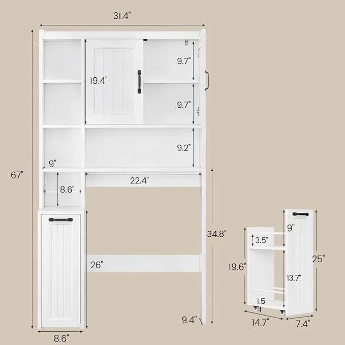 Over The Toilet Storage Cabinet with Pulley Small Bathroom Storage Cabinet, Space Saver W/Adjustable Shelf & Open Shelf for Bathroom, Restroom, Laundry (White-Type A) - ModernBath