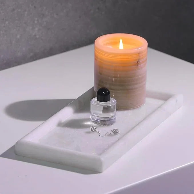 Koville African Natural Marble Tray, 10"x5" Coffee Table Vanity/Decorative Tray for Jewerly, Watch, Perfume Candle Tray for Home/Kitchen Countertop - ModernBath