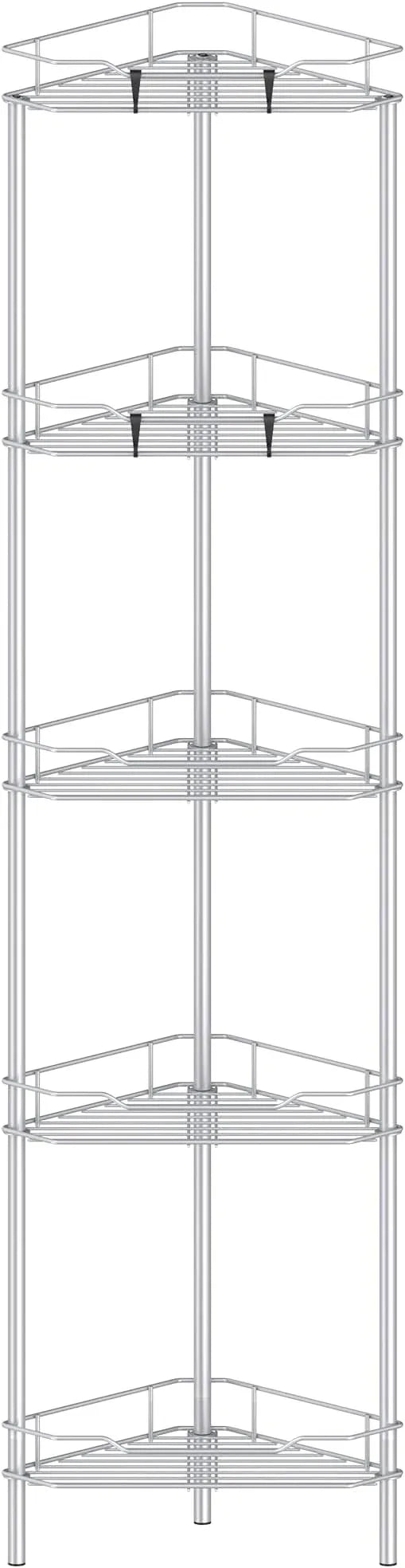 5 Tier Floor Standing Corner Shower Caddy Organizer Shelf with Hooks, Bathroom Shelves Stand Rack, Silver - ModernBath