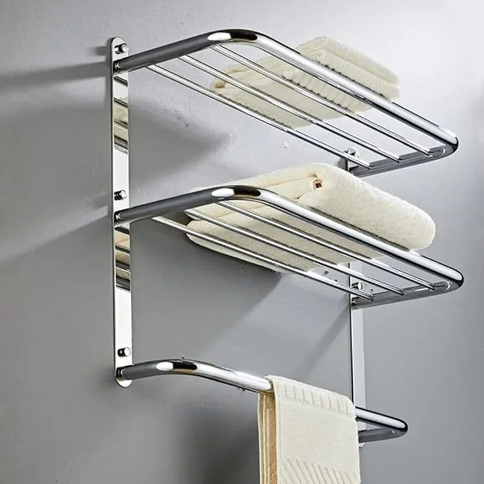 2-Tier Towel Rack Floating Shelf with Towel Bar, 24-Inch W x 8.25-Inch D Bathroom Hotel Towel Shelf, Wall Mount, Mounting Hardware Included,Polished Chrome - ModernBath