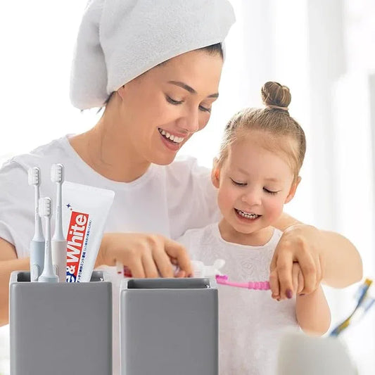 Grey Square Toothbrush Holders - Ceramic Toothbrush Holders for Bathrooms, Toothbrush Toothpaste Holders, Marble Bathroom Tumbler Cups Reusable Toothbrush Mouthwash Cup, Bathroom Counter Organizer - ModernBath
