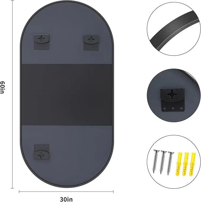 Bathroom Mirrors, 30" x60" Black Mirrors, Oval Vanity Mirrors, Metal Framed Wall Mounted Mirrors, Vertical/Horizontal Mirror for Bathroom Bedroom Entryway Living Room - ModernBath