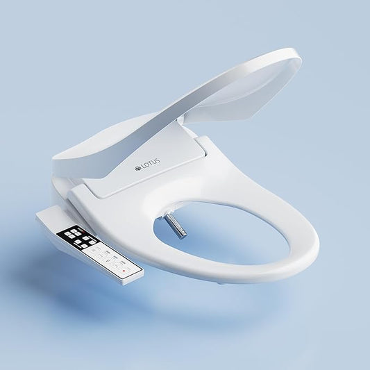 Lotus Bidet Seat ATS-850 Elongated | Slim Heated Toilet Seat with Adjustable Warm Water Wash, Side Control Panel, Stainless Steel Nozzle, Warm Air Dryer, Night Light, Child Mode, Easy Installation